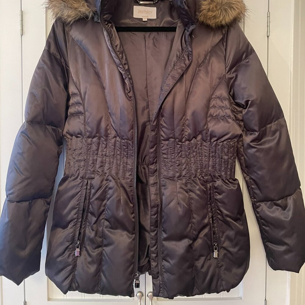 Laundry by Shelli Segal Puffer Jacket with Faux Fur on Hood, Size L, $40